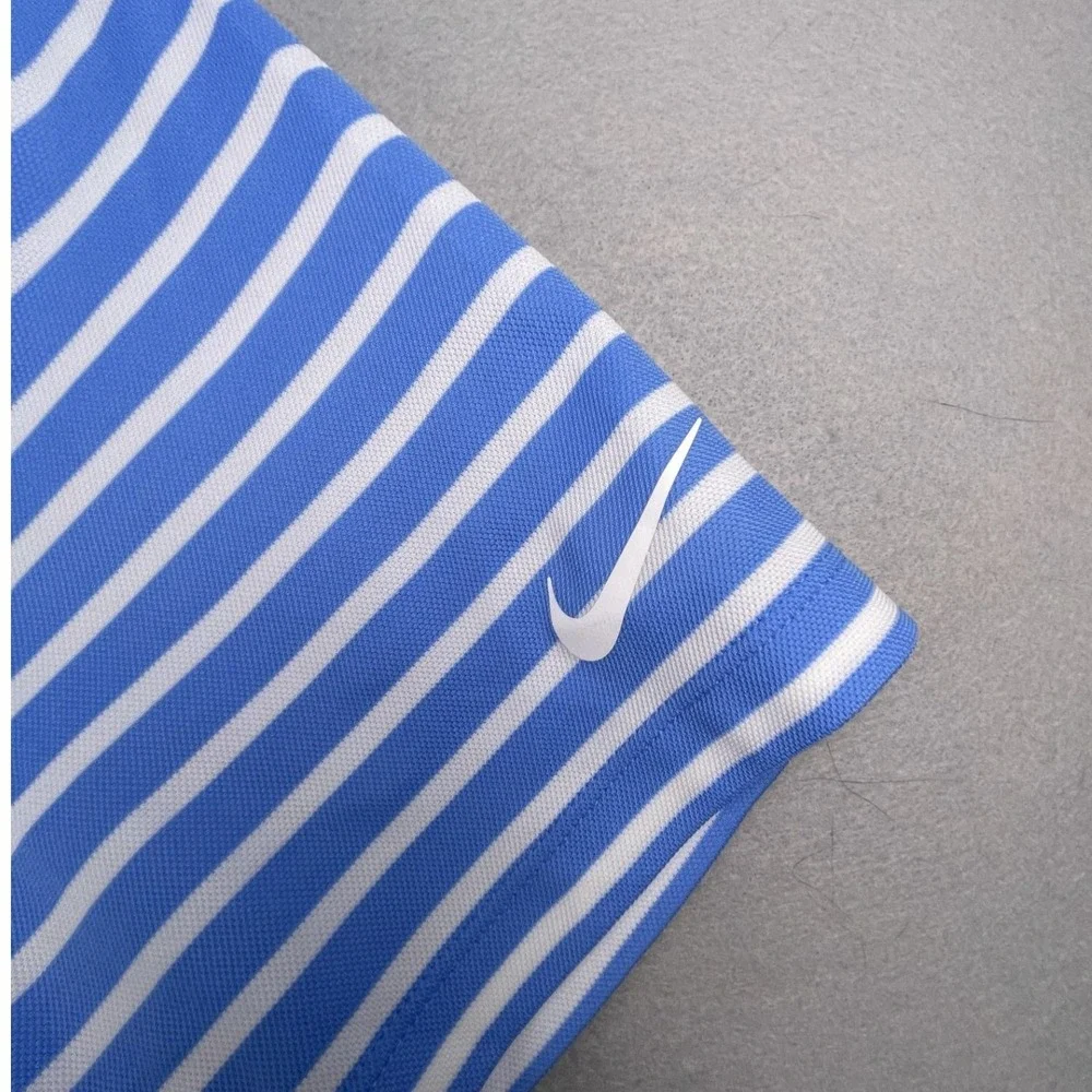 Nike Polo Shirt Mens Large Blue Striped Dri-FIT Short Sleeve Golf Athletic